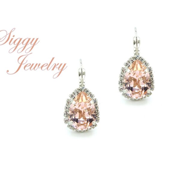 Swarovski Crystal Vintage Rose Bridal Drop Halo Earrings in a Pear Shape - Picture 11 of 14